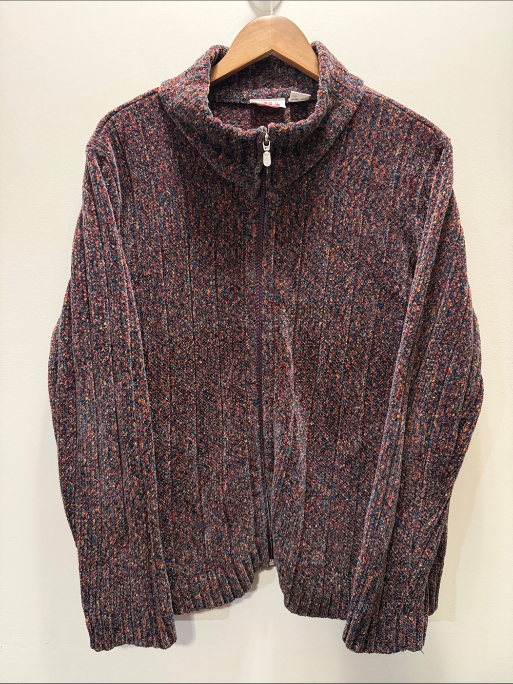 Vintage Alia Women’s Marled Zip-Up Ribbed Sweater Jacket Size Medium